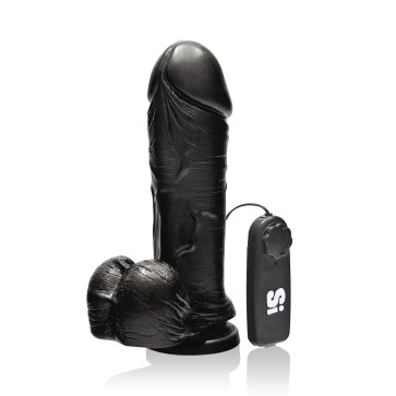 SI IGNITE Vibrating Thick Cock with Balls and Suction, Vinyl, Black, 20 cm (8 in), Ø 6,0 cm (2,4 in)