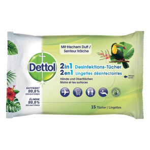 Dettol 2in1 Disinfection wipes, 15 pcs